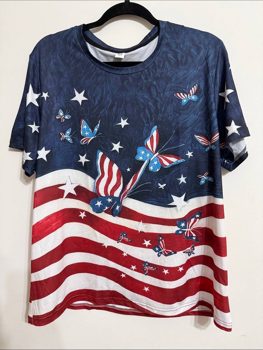 Patriotic Flag Butterfly Graphic Tee - Red White Blue xl